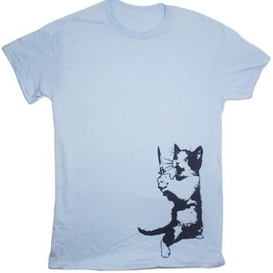 Cat T Shirt Cats Yielding Knife Graphic T-shirt Cute Medium Women's Hilarious